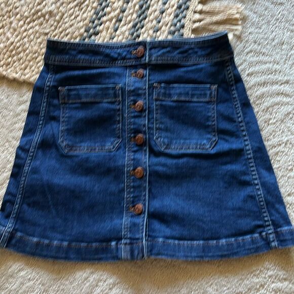 Madewell Stretch A-Line Mini Skirt in Salisbury Wash Patch Pocket Sz 00 - Picture 6 of 11